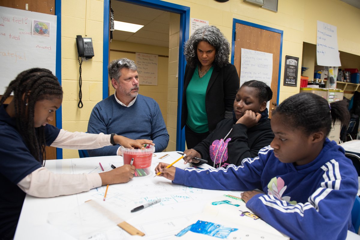 Students at William D. Kelley School in North Philadelphia learn from architects from The American Institute of Architects and the Center for Architecture and Design. 