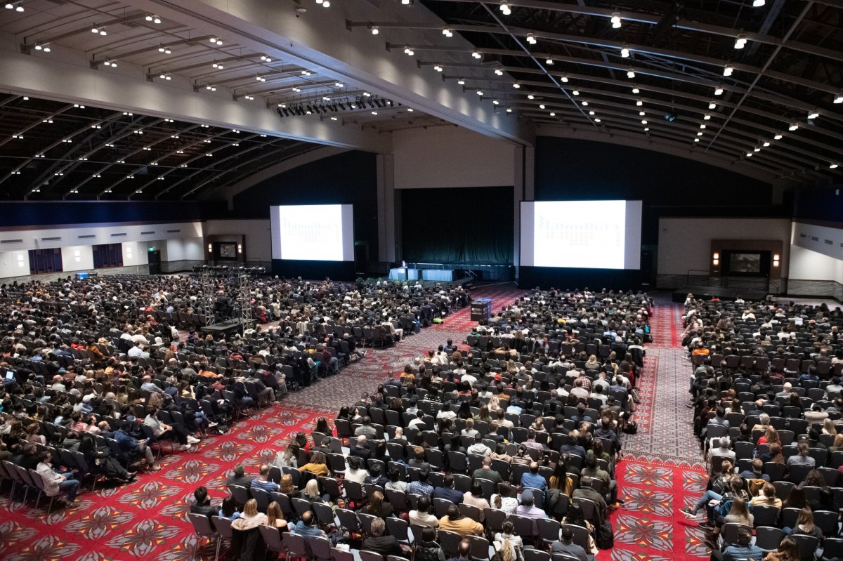 grand ballroom in the pa convention center is filled during the keynote address for the biophys scientific meeting